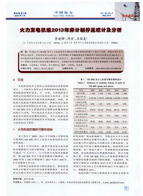 火力发电机组2013年非计划停运统计及分析