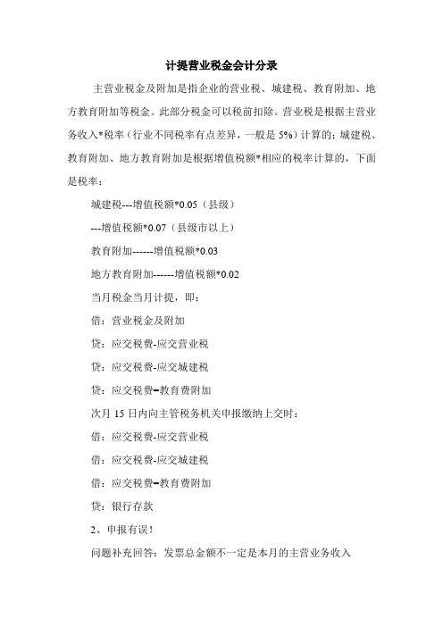计提营业税金会计分录 
