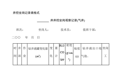 井控坐岗记录表格式