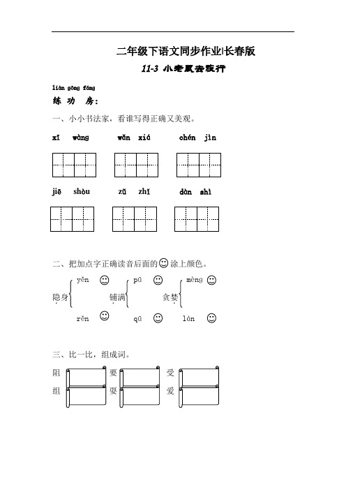 【精品】二年级下语文同步作业及答案 11-3 小老鼠去旅行-长春版