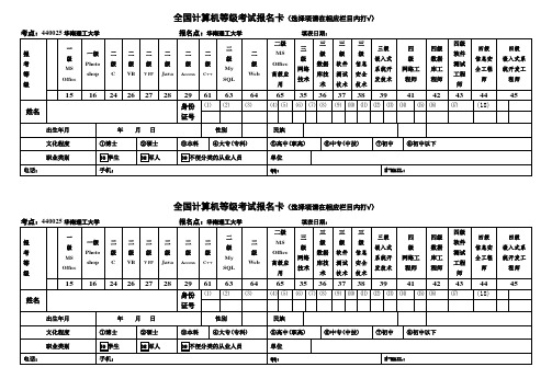 2014年上半年(第39次)全国计算机等级考试(NCRE)报考时间、地点及考试费的通知附件一(报名卡)2013