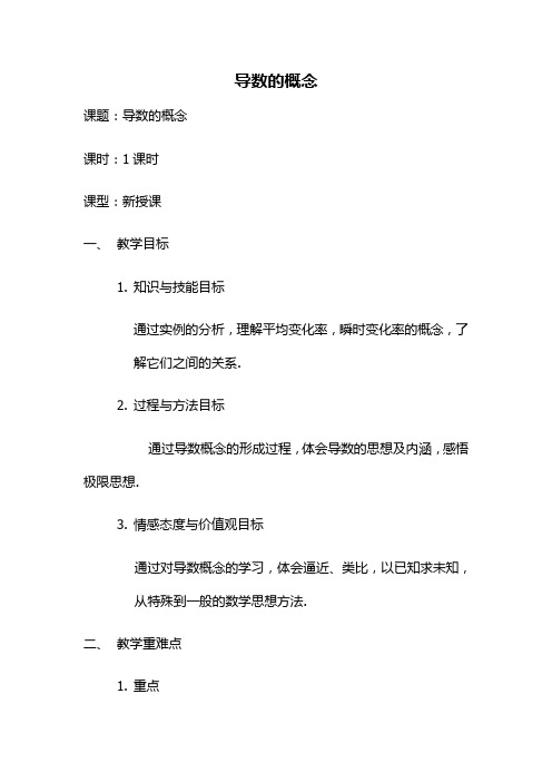 人教A版高中数学选修1-1《三章 导数及其应用  3.1 变化率与导数  3.1.2 导数的概念》优质课教案_17