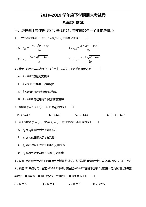 八下 数学 2019 二中  期末试卷