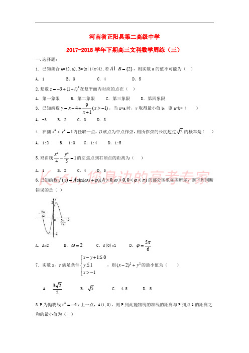河南省正阳县第二高级中学2018届高三数学下学期周练(三)文