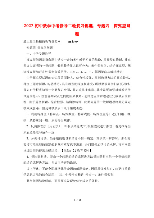 2022初中数学中考指导二轮复习锦囊：专题四  探究型问题