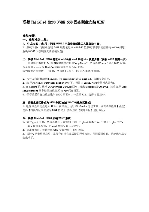 联想ThinkPad X280 NVME SSD固态硬盘安装WIN7