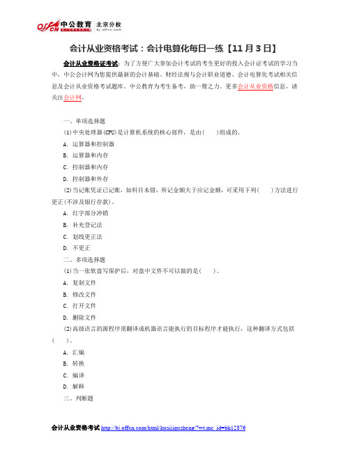 会计从业资格考试：会计电算化每日一练【11月3日】