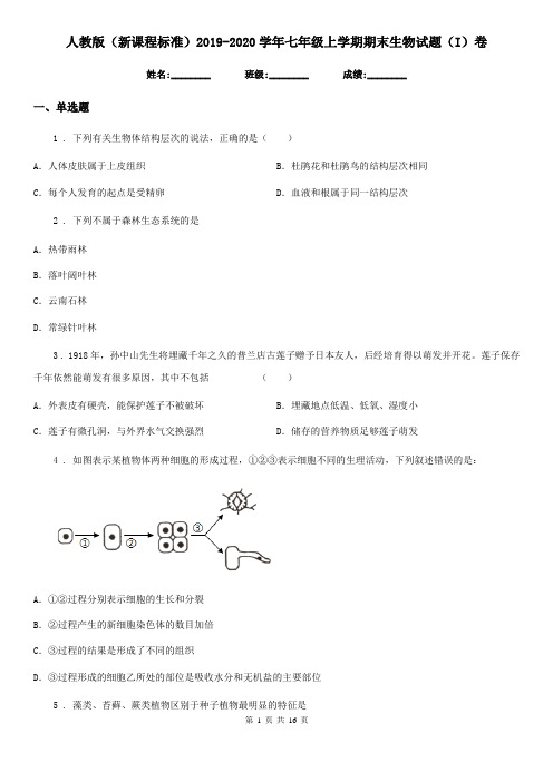 人教版(新课程标准)2019-2020学年七年级上学期期末生物试题(I)卷