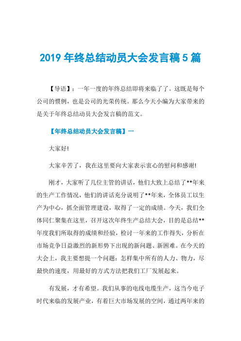 2019年终总结动员大会发言稿5篇