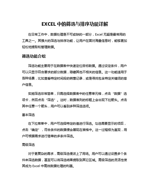 EXCEL中的筛选与排序功能详解