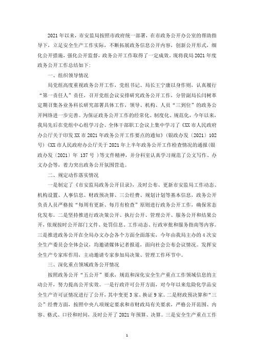 最新安监局政务公开工作总结