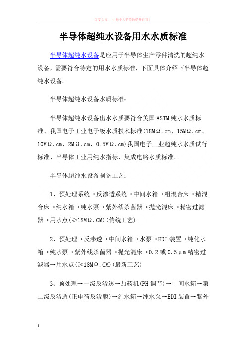 半导体超纯水设备用水水质标准