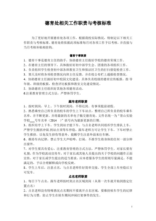 德育处相关工作职责与考核标准