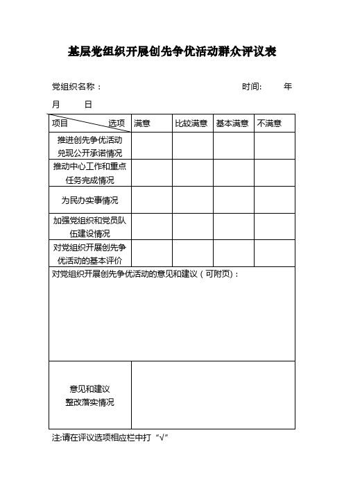 基层党组织开展创先争优活动群众评议表