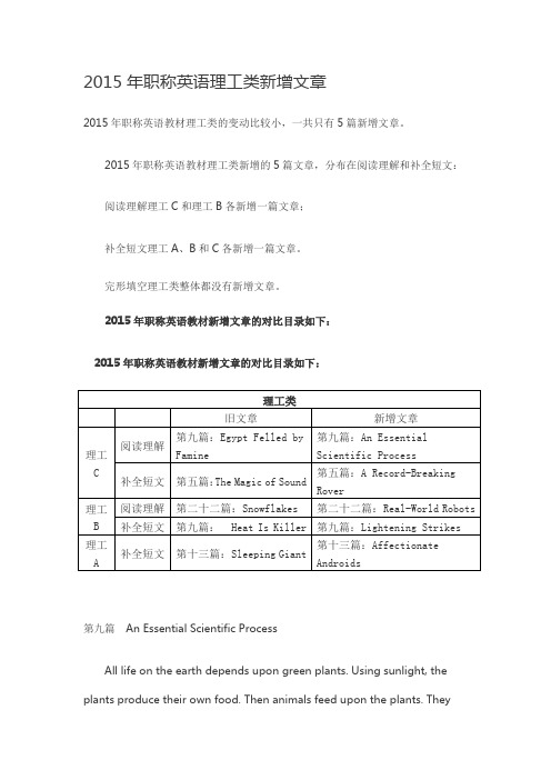 2015年职称英语理工类新增文章