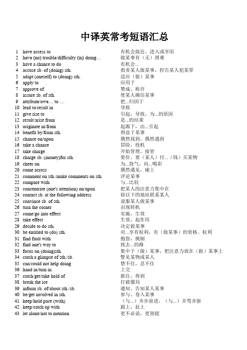 中译英常考短语