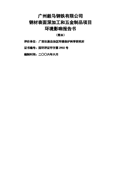 钢材表面深加工和五金制品项目环境影响报告书