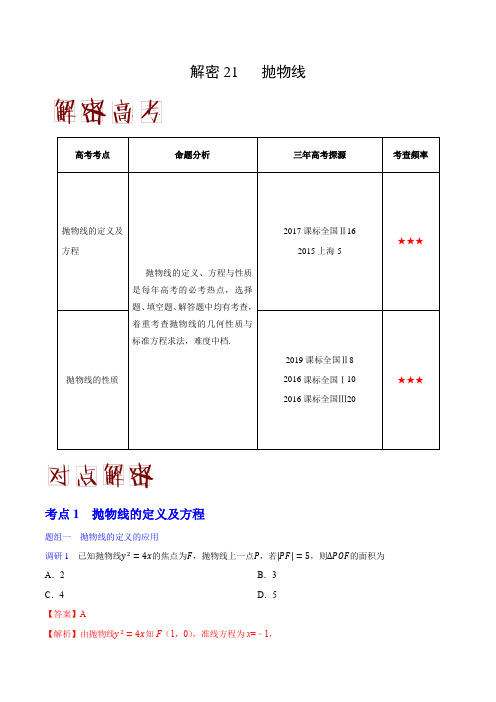 高考理科数学之高频考点解密21 抛物线(解析版)