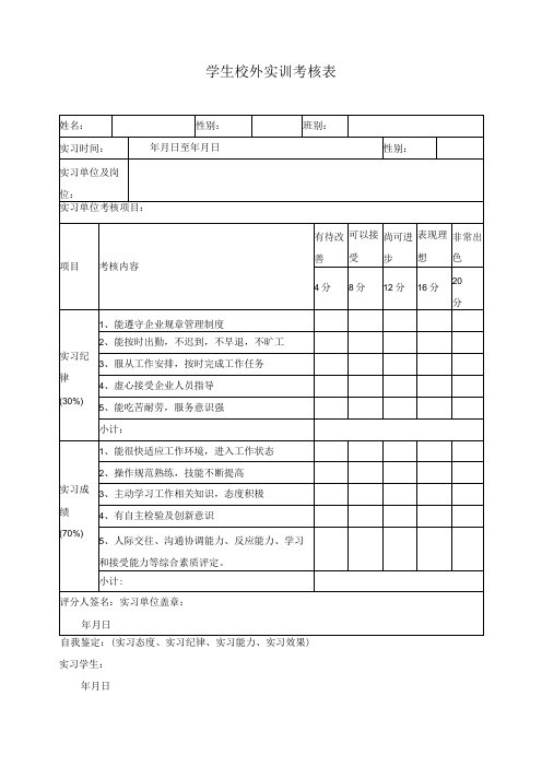 学生校外实训考核表