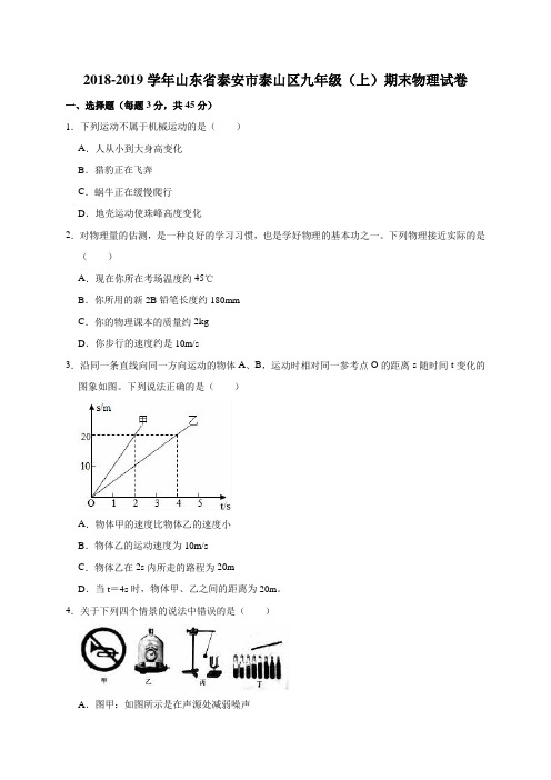 2018-2019学年山东省泰安市泰山区九年级(上)期末物理试卷(解析版)