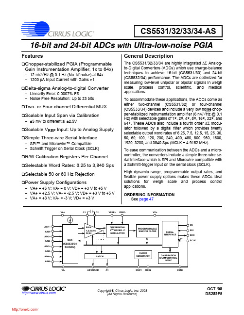CS5531-ASZ;CS5532-ASZ;CS5534-ASZ;CS5532-BSZ;CS5534-BSZ;中文规格书,Datasheet资料