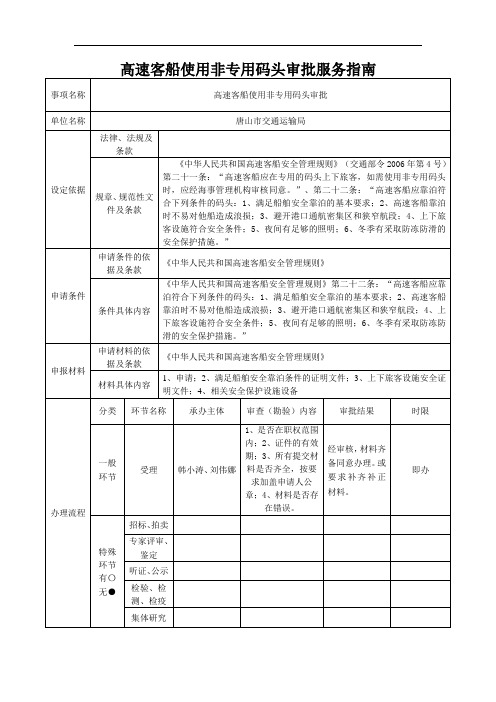 高速客船使用非专用码头审批服务指南