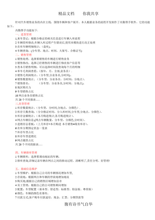 汽车销售内勤帮手操作手册