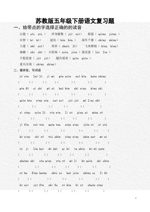 苏教版五年级下册语文复习题