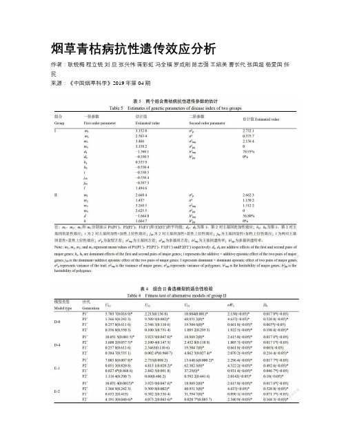 烟草青枯病抗性遗传效应分析