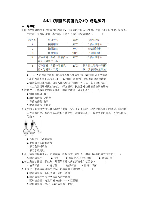 人教版生物八年级上册5.4.1《细菌和真菌的分布》精选练习(含答案)