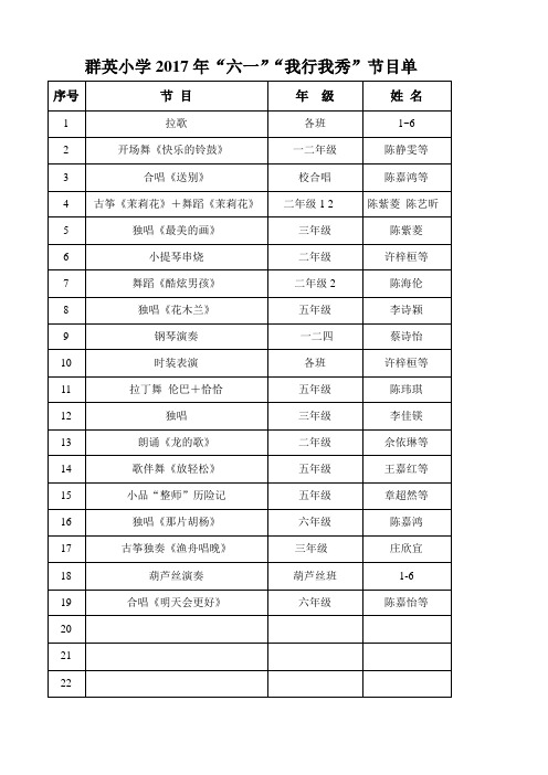 2016年61节目单