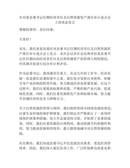 在对某县委书记任期经济责任及自然资源资产离任审计进点会上的表态发言