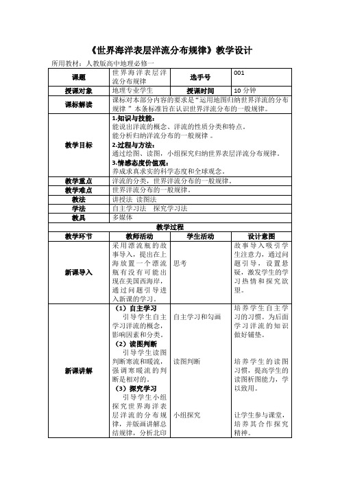 016世界海洋表层洋流的分布规律