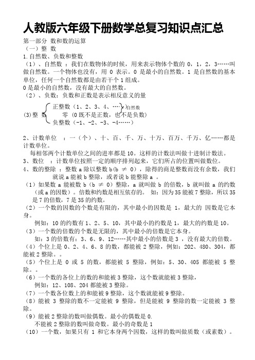 【最新】最新版新课标人教版小学六年级下册数学毕业总复习知识点汇总