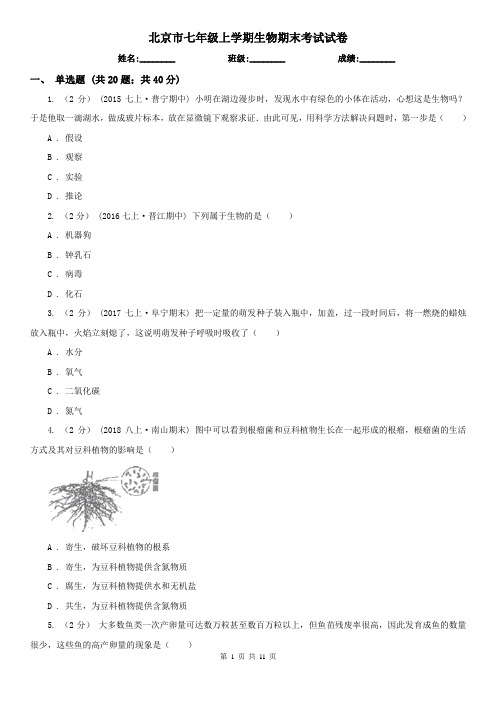 北京市七年级上学期生物期末考试试卷