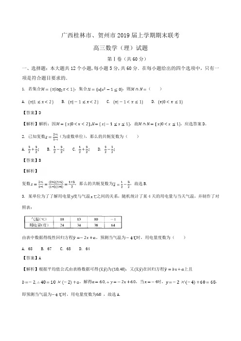广西桂林市、贺州市2019届高三上学期期末联考数学(理)试题Word版含解析