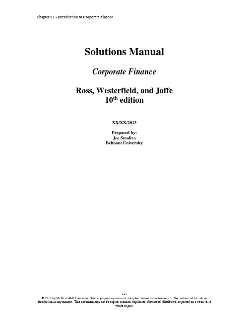 Corporate Finance 10E Solution Manual 课后习题解答 Chap001