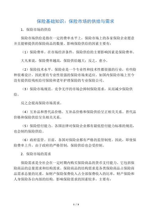 保险基础知识：保险市场的供给与需求