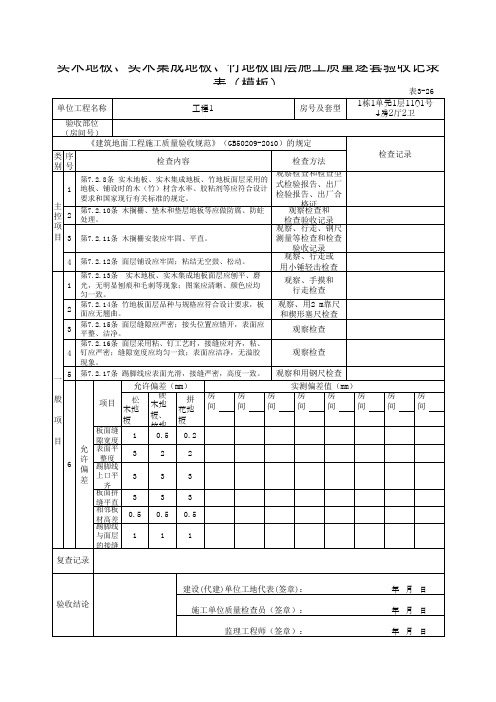 实木地板、实木集成地板、竹地板面层施工质量逐套验收记录表(模板)