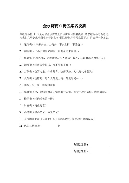 金水湾商业街区案名投票
