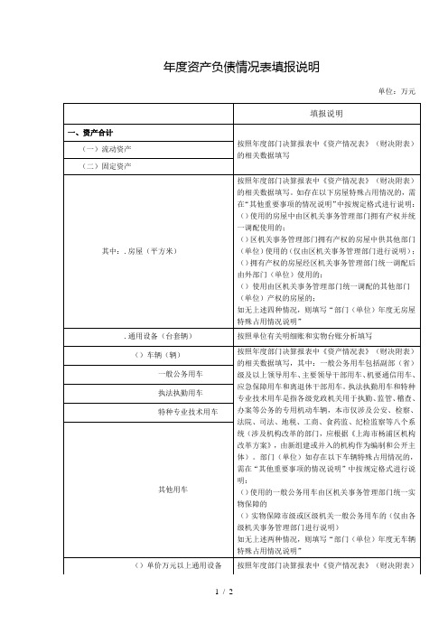 2018年度资产负债情况表填报说明