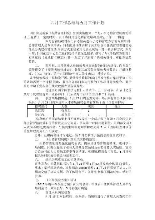 四月份工作总结及五月份工作计划(人力资源王玫)