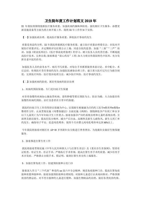 卫生院年度工作计划范文2019年