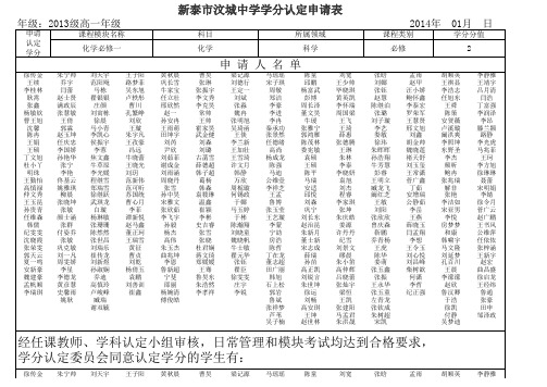 2013级高一化学学分认定申请表