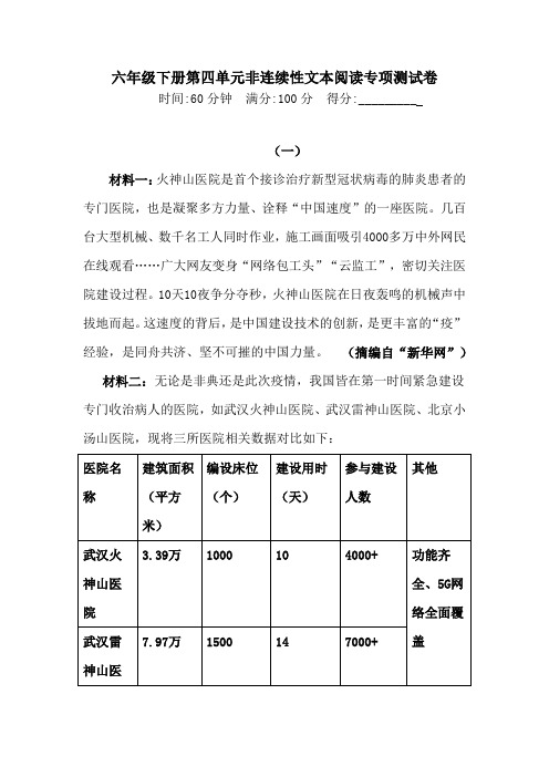 【单元提优】六年级下册语文试题-第四单元非连续性文本阅读专项测试卷  (含答案)人教统编版1