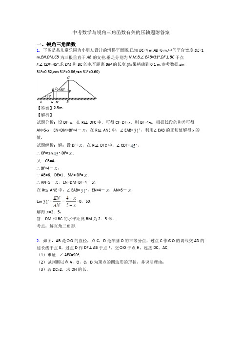 中考数学与锐角三角函数有关的压轴题附答案