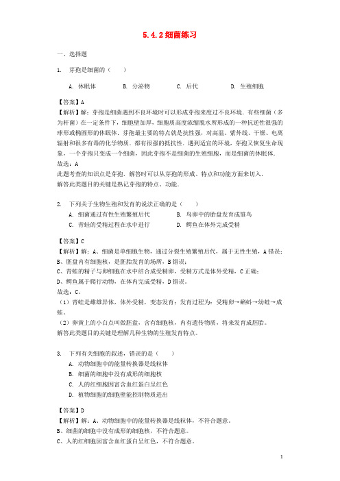 八年级生物上册 5.4.2细菌练习(含解析)(新版)新人教版