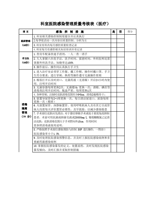 科室医院感染管理质量考核表(医疗)