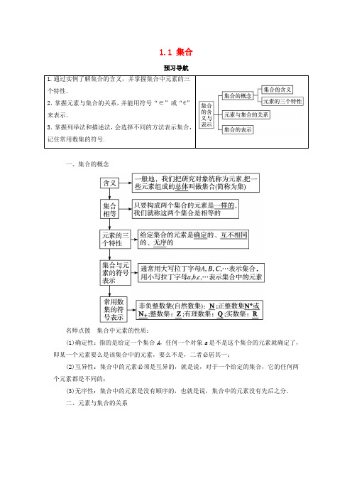 2017-2018学年高中数学人教A版必修1学案：1.1集合第1课时预习导航学案