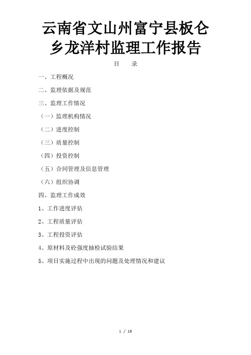 云南省文山州富宁县板仑乡龙洋村监理工作报告参考模板